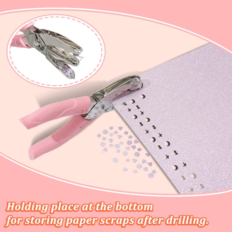 CheeMuii 5 Pieces Metal Handheld Paper Punch Single-Hole Tag Punch Set with Plastic Handle for Heart Circle Star Holes for DIY Craft Tags - Image 4